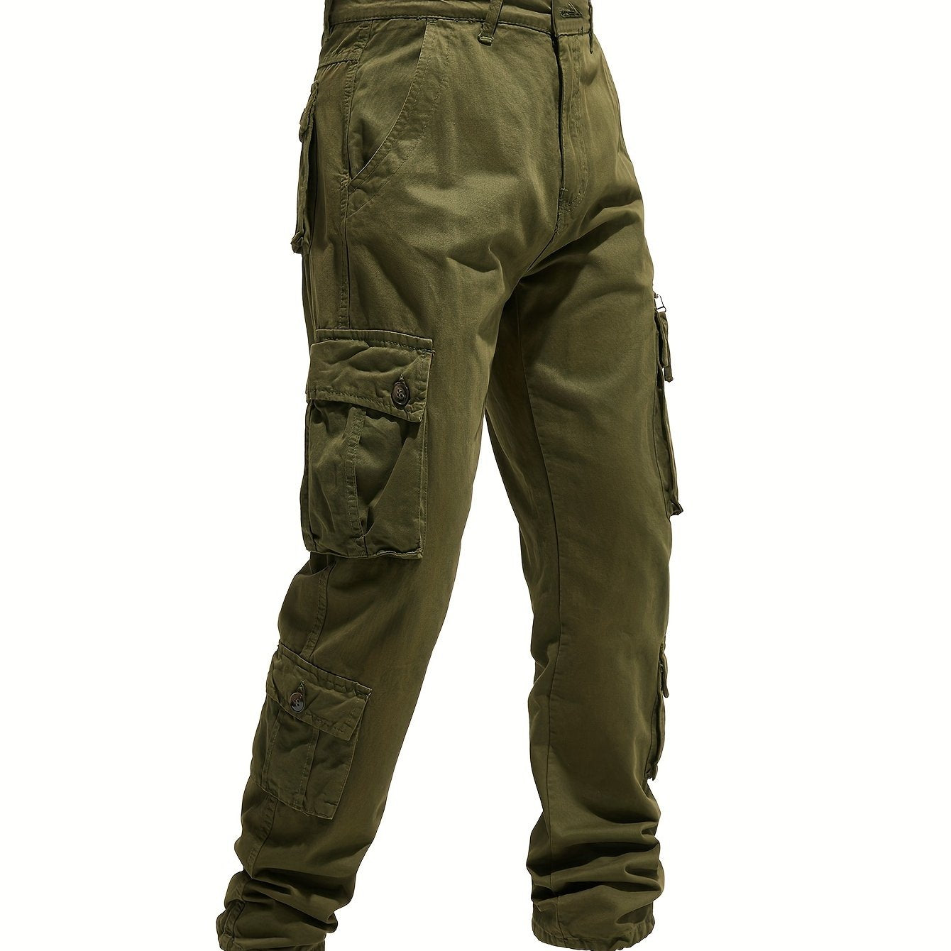 Men's plus-size cotton work pants with 8 pockets, ideal for outdoor activities like hiking, camping, and fishing.