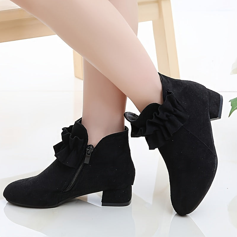 Classy high-heeled boots with zipper provide style and stability for girls on the go, suitable for all seasons and indoor/outdoor travel.