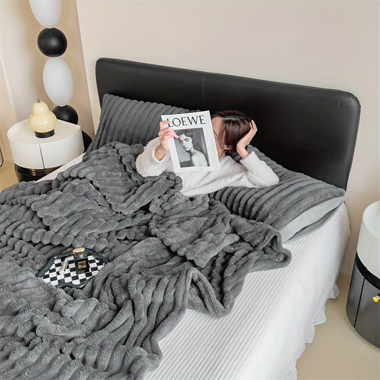 Ultra-Soft Thick Striped Fleece Throw Blanket - Multipurpose, Easy to Clean for Year-Round Use, Perfect Gift for the Holidays.