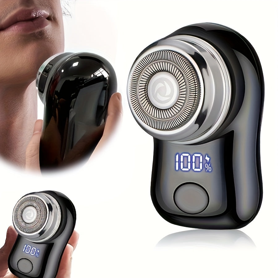 Men's electric shaver is compact, portable, and USB rechargeable with digital display. Ideal for business trips and gifts.