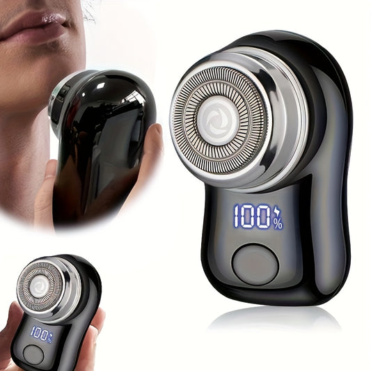 Men's electric shaver is compact, portable, and USB rechargeable with digital display. Ideal for business trips and gifts.