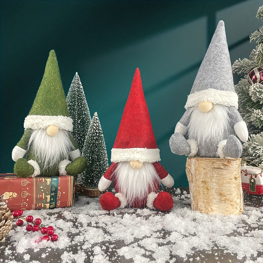 Handmade Scandinavian Christmas gnome decorations in polyester fabric for festive home decor.