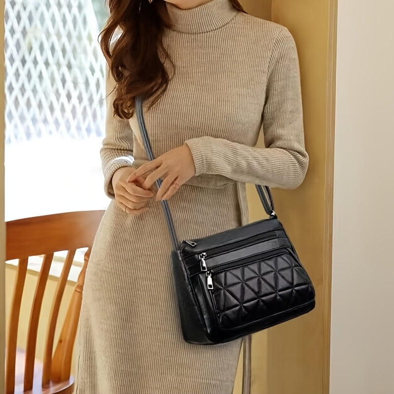 Women's black casual crossbody bag with adjustable strap, ideal for outings, durable and small