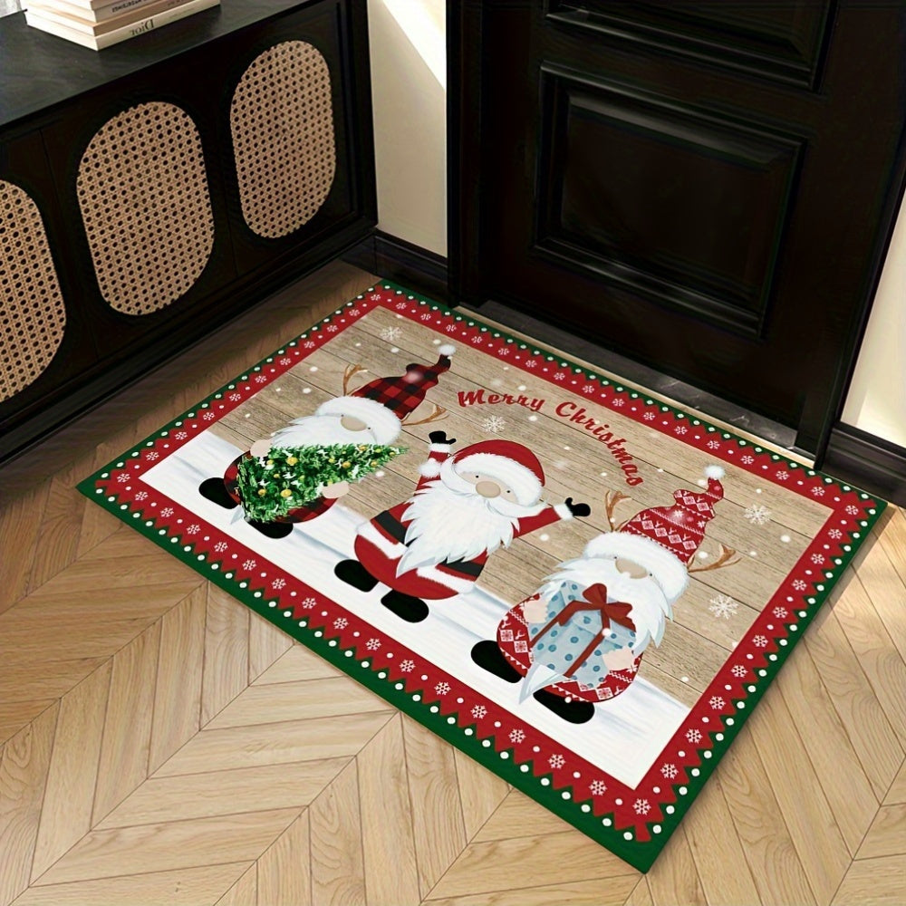 Polyester Christmas Santa Claus Doormat - Festive Entry Mat with Non-Slip Backing, Machine Washable, Holiday Decor Welcome Rug - 1 Piece