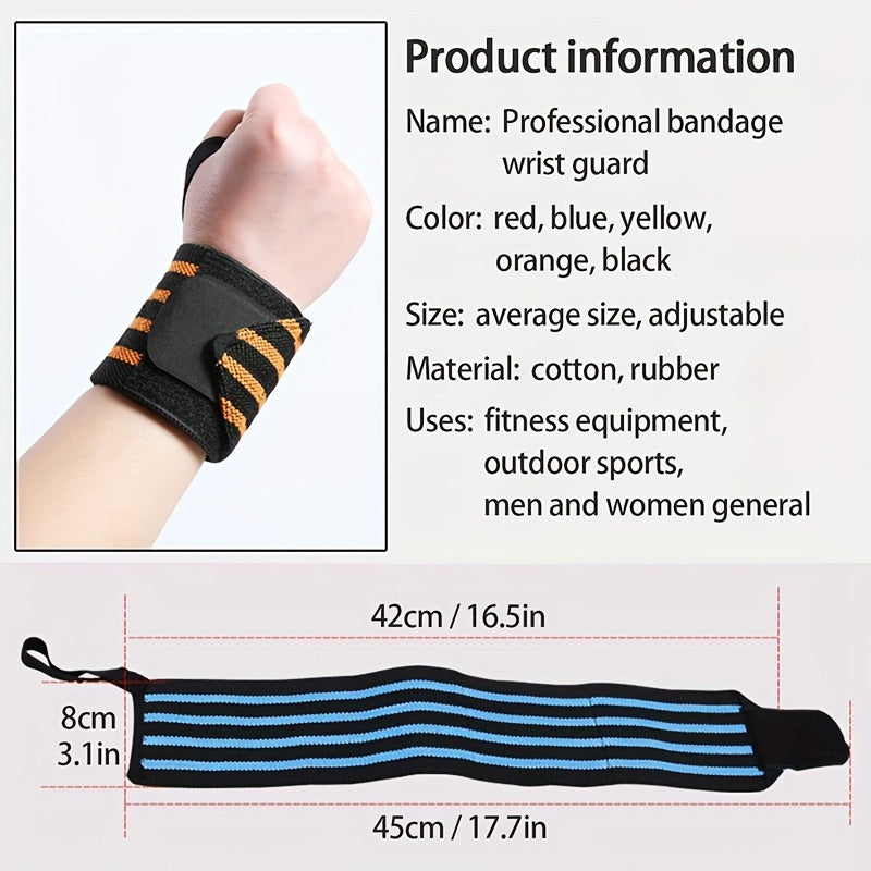 Adjustable compression wrist wrap for weightlifting and dumbbells in blue and black stripes.