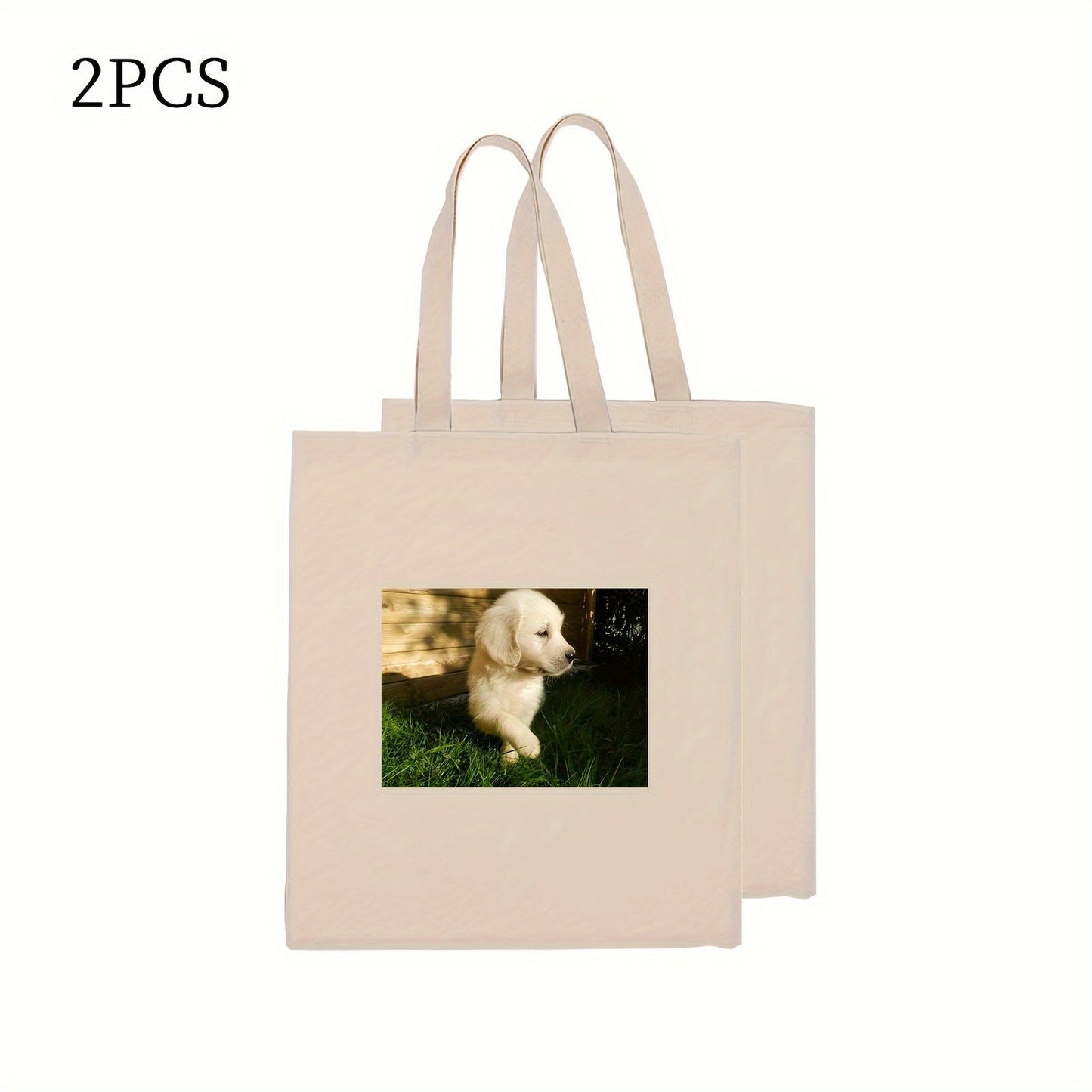 Customize your own puppy style hot print canvas bag with this pack of 2 bags. Simply send us the picture you want to use, and we will design and print it onto the canvas bag in a simple and fashionable style. Choose from 3 different colors for your bag