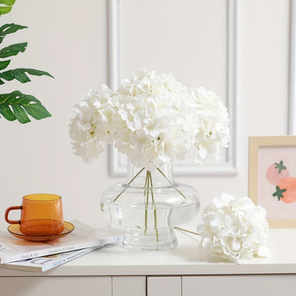 5 White Hydrangea Artificial Flowers with Stems - Great for Weddings, Holidays, Gardens | Versatile, No Container Needed, Suitable for Outdoor Use, Ideal for Christmas and Thanksgiving.