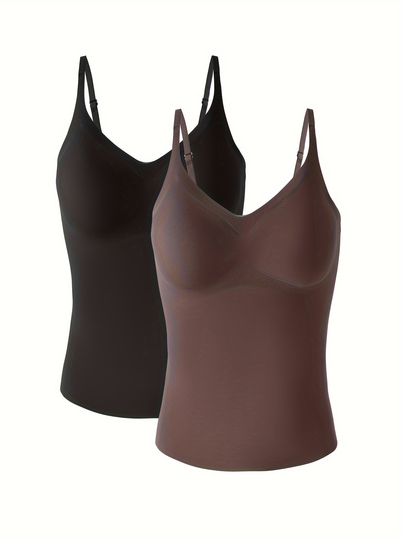 2 Women's Seamless Camisoles with Built-In Bra Pads - Purple Coffee & Black, Nylon Blend, Versatile and Comfortable Inner Wear