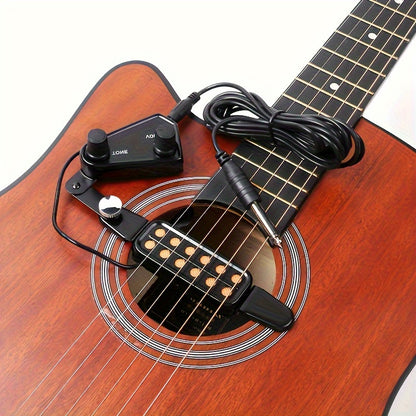 12-hole magnetic transducer acoustic guitar pickup with enhanced sound, adjustable volume & tone control. Includes audio cable and accessories kit.