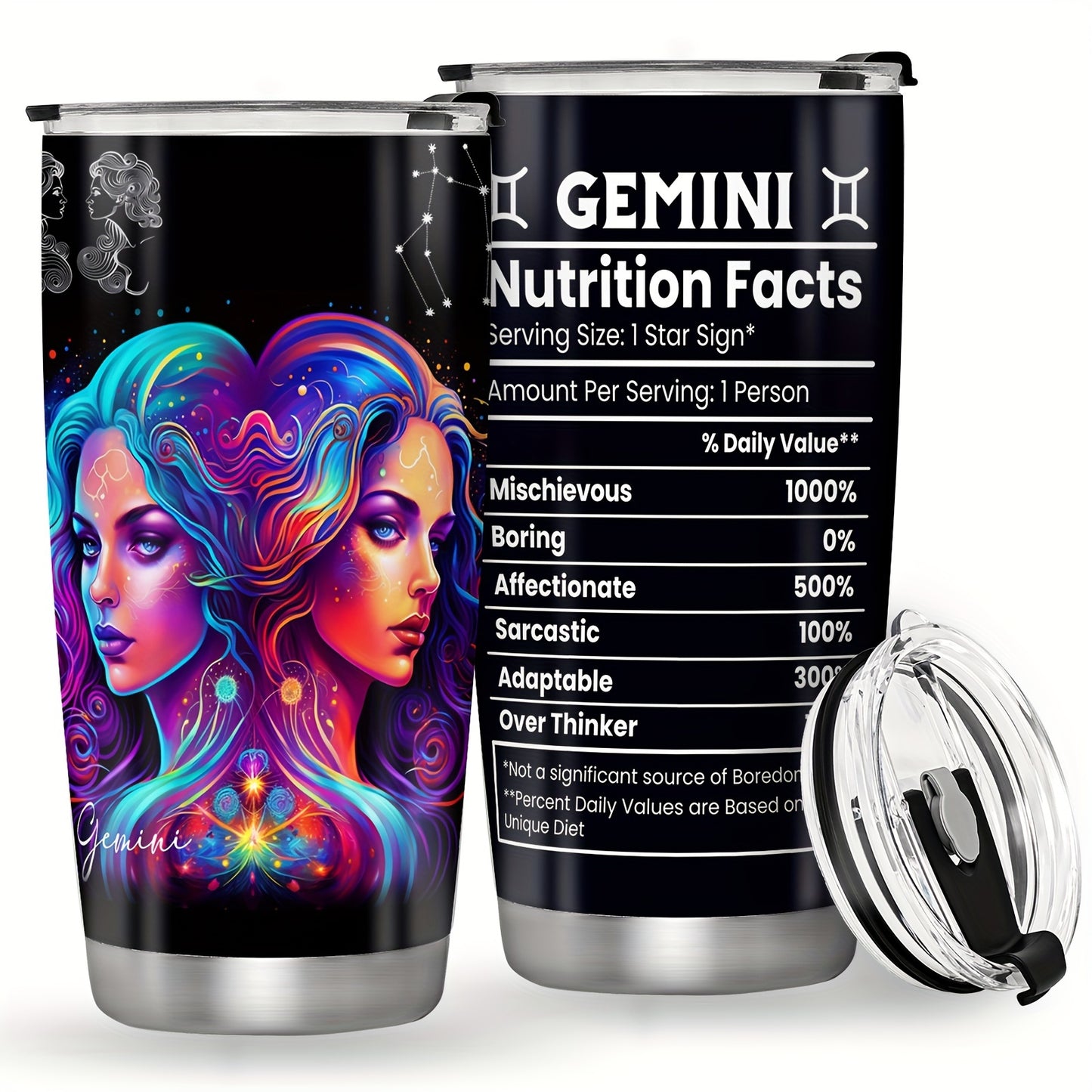 20oz Stainless Steel Zodiac Tumbler - Personalized Constellation Coffee Cup with Horoscope Designs. Leak proof, double wall vacuum insulated with BPA free lid. Ideal for outdoor activities. Perfect gift for various occasions. Machine washable. Leo