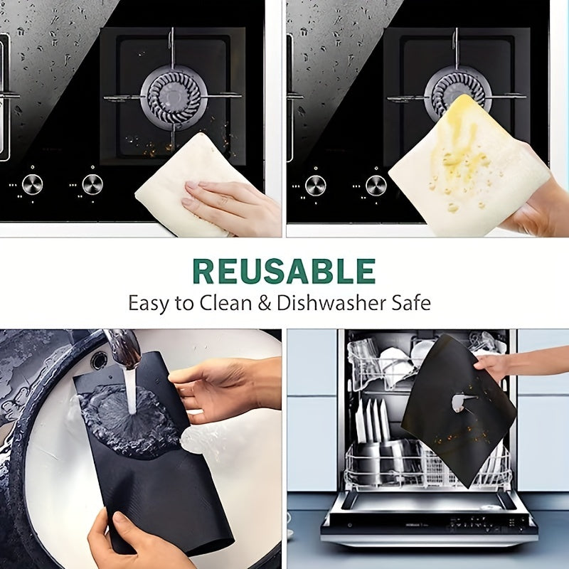 Stovetop Burner Covers 4/8 Pieces Set in Black, Non-Stick Gas Stove Protectors for Easy Cleaning, Reusable Kitchen Liners, Size: 26.92 cm x 26.92 cm