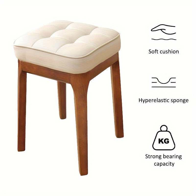 Light Luxury Solid Wood Soft Leather Stool, Stackable Square Stool for Living Room, Bench Table, or Dressing Stool