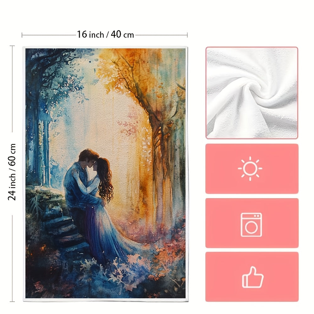 Two Coastal Theme Kitchen Towels with a Contemporary Style, Made from Super Absorbent Polyester Knit Fabric, Machine Washable, Measures 40.64x60.96 cm, Perfect Decorative Hand Towels for Home Use.