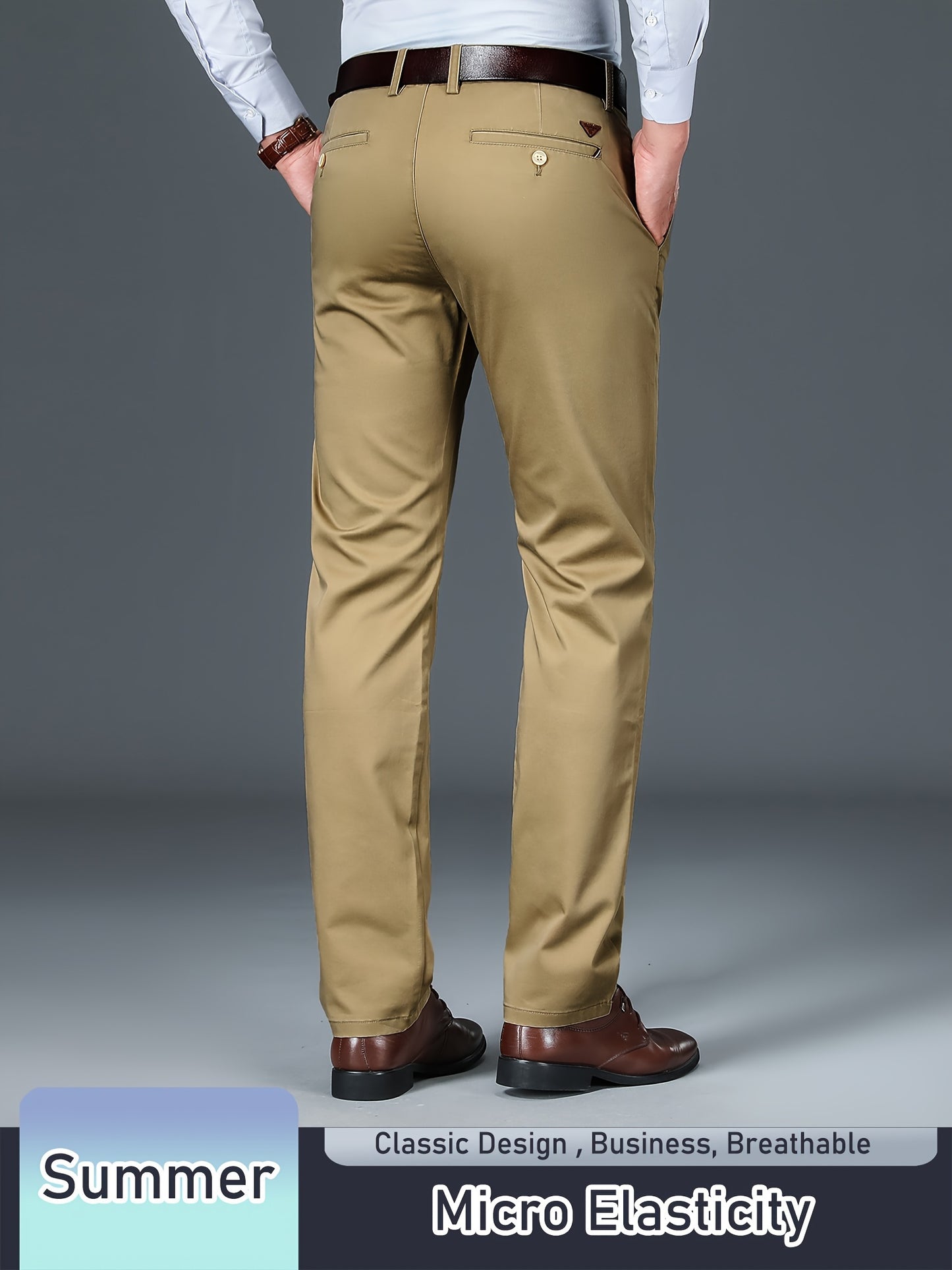 Men's solid pants with pockets, regular fit trousers for outdoor activities in spring and autumn.