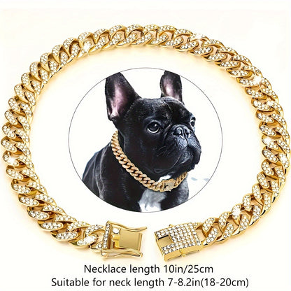 1pc Rhinestone Cuban Chain Dog Collar for Pets, 13mm Wide