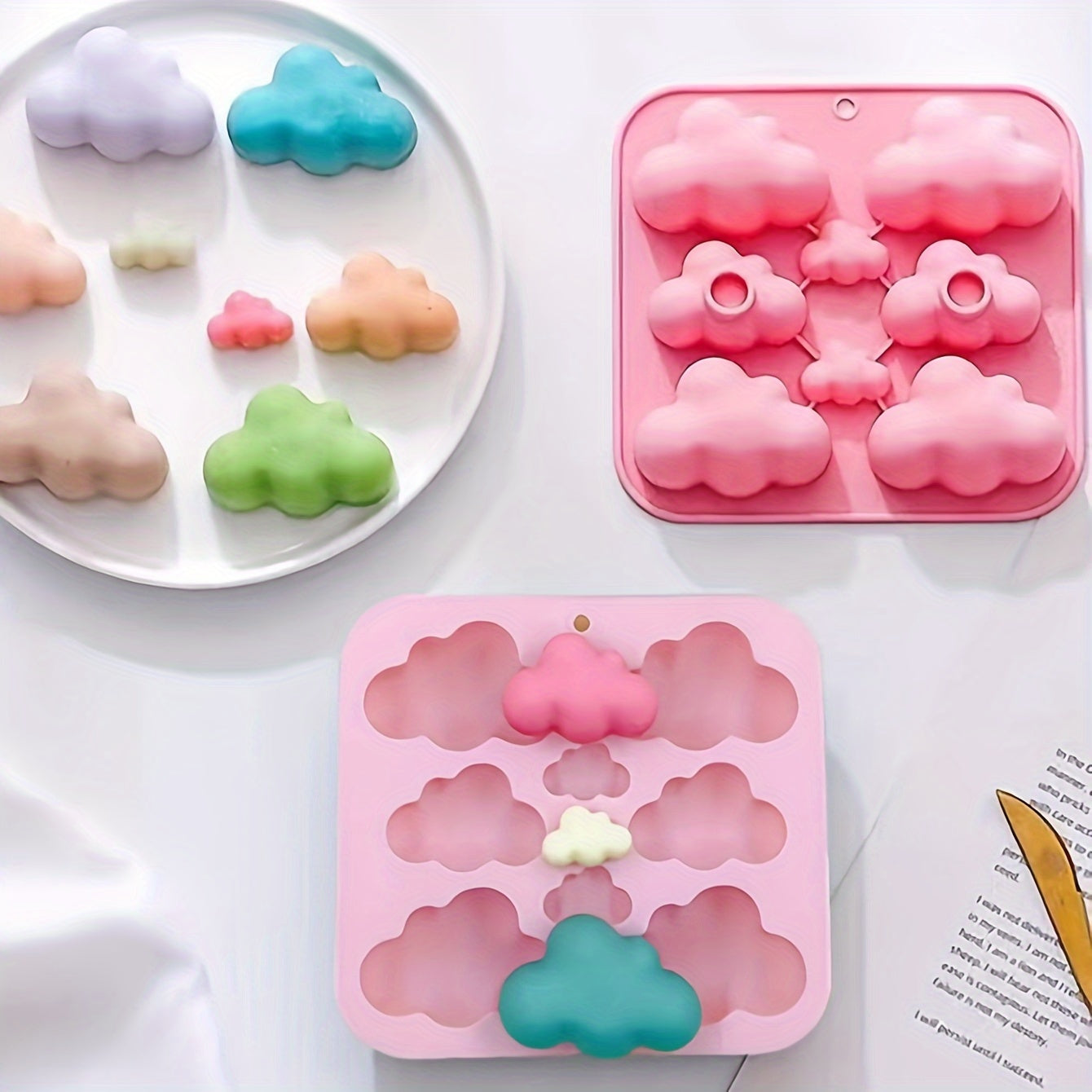 Cloud-Shaped Silicone Mold with 8 Cavities for Candles and Desserts - Perfect for Weddings! Flexible and Easy Release for Jello, Pudding, Chocolate, and Resin Crafts - Multi-Size Oblong Mold Set