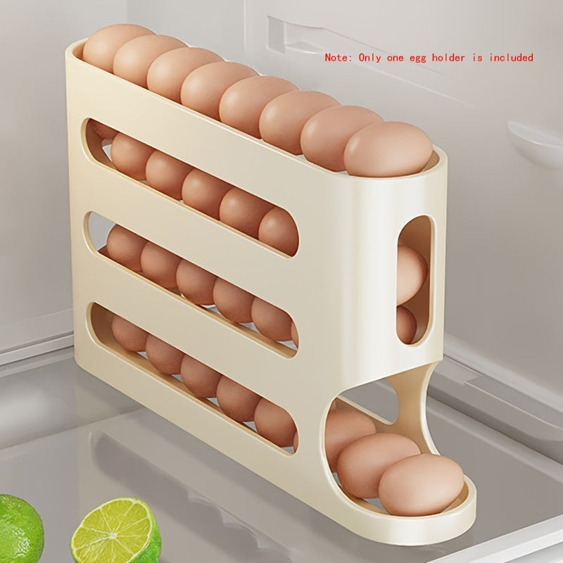 Durable 4-tier egg holder for refrigerator door, saves space.