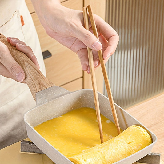 Japanese Style Tamagoyaki Pan Set: Non-Stick Silicone Omelette Cookware with Wooden Handle and Spatula, Perfect for Fast Food Home Cooking Egg Rolls in a Square Skillet