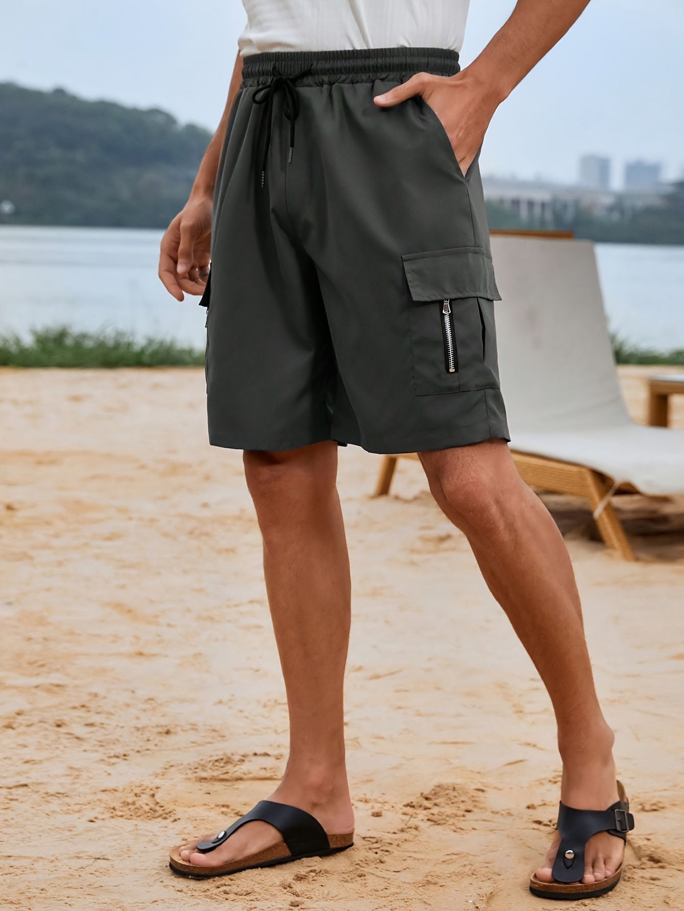 Men's plus size cargo shorts in durable woven fabric with pockets, drawstring waist, and machine-washable design.