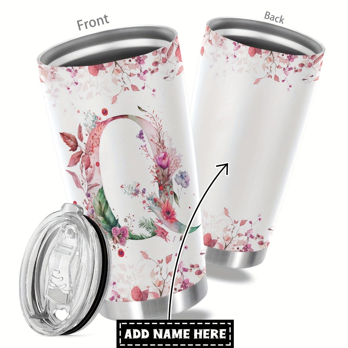 Customize your daily essentials with our Hsdiokl 20oz Insulated Stainless Steel Tumbler featuring a personalized name and flower design. This oval metal mug comes with 2 BPA-free lids, perfect for hand washing and multipurpose use. Designed for adults