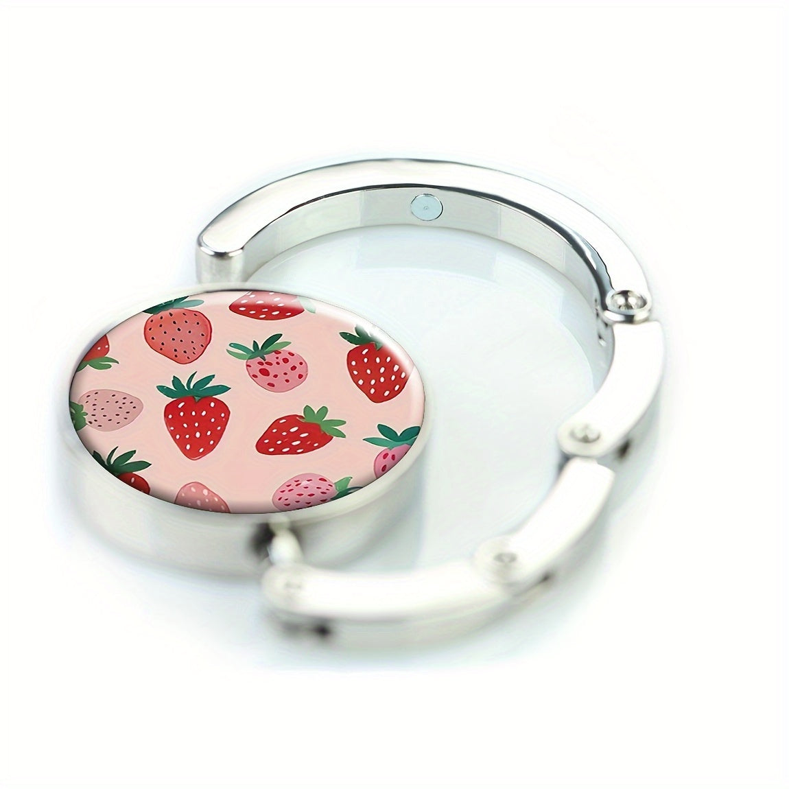 Stylish Pink Strawberry Folding Purse Hanger - Convenient Handbag Hook for On-the-Go, Perfect for Gifting during Holidays and Travel.