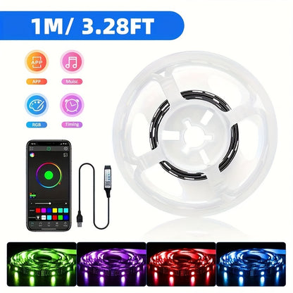 Intelligent RGB LED strip lights powered by USB, featuring music synchronization, app control, customizable modes, timer function - ideal for home decoration and creating a festive