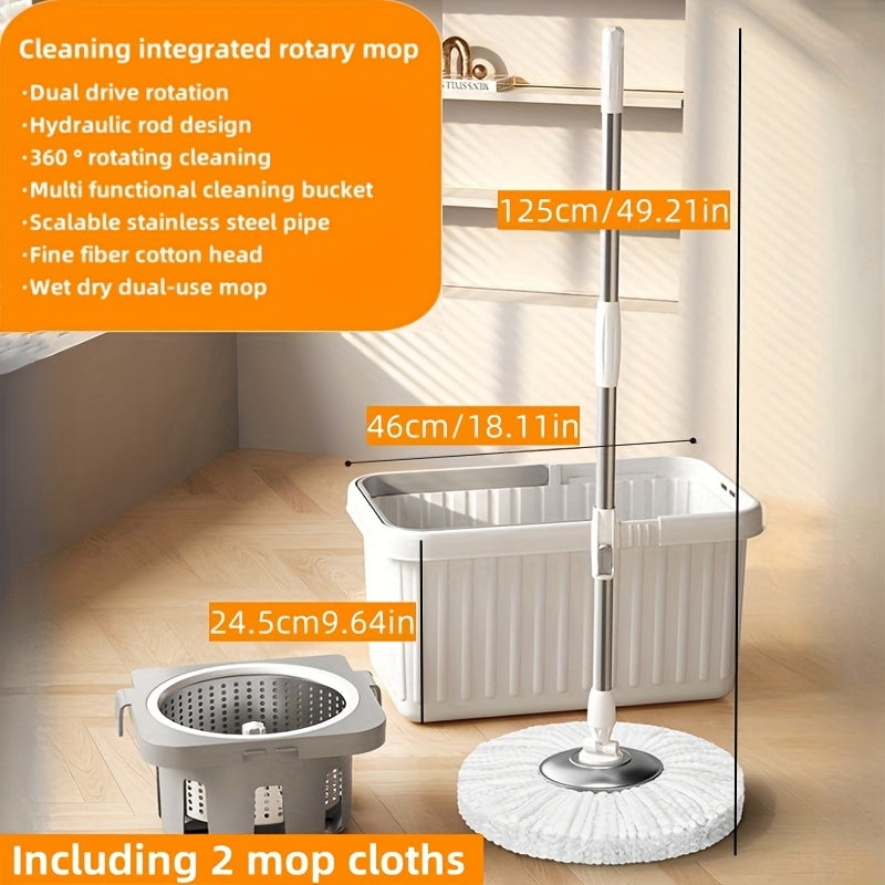 Introducing the Model S870 Household Mop Set, complete with a detachable round rotating mop and two mop cloths. Perfect for use in homes, businesses, kitchens, living rooms, bedrooms, bathrooms, and for cleaning floors and tiles.