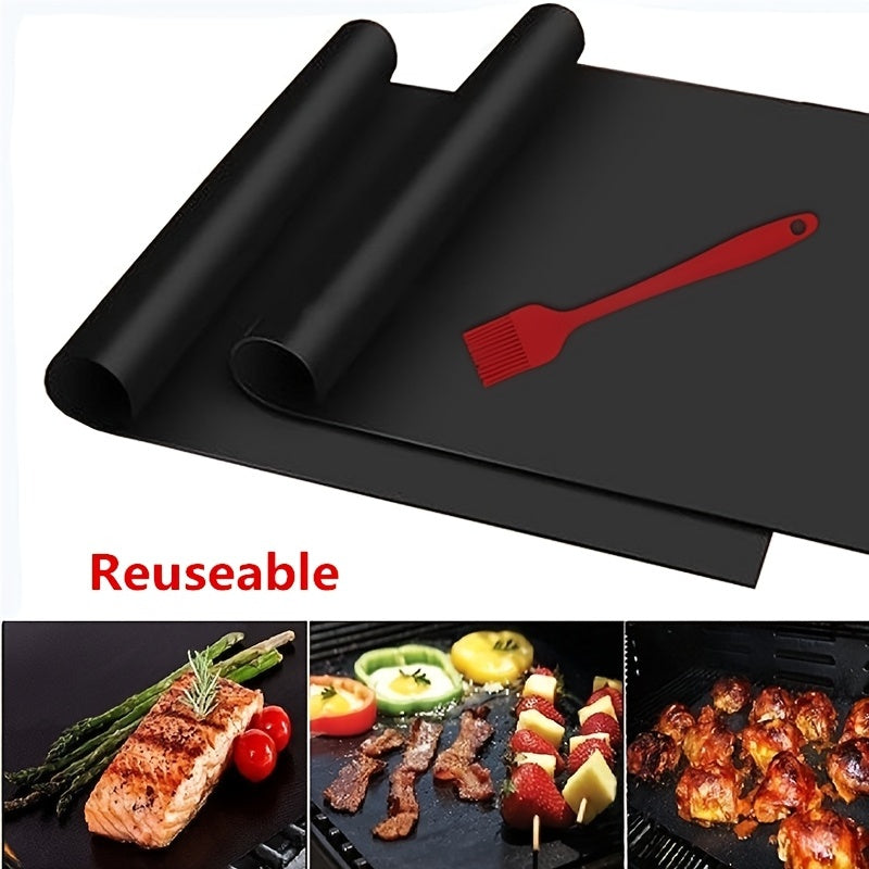 Set of two non-stick Teflon oven mats, each 0.2mm thick and reusable baking liners. These microwave safe kitchen pads are essential baking tools.