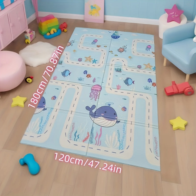 One Piece Folding Cartoon Game Mat for Living Room and Bedroom. Thick, Waterproof, and Double-Sided for Floor and Play Area, Comes with a Handbag for Easy Storage. Great for Crawling and Playtime.