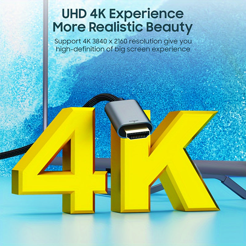 Vothoon 4K@60Hz USB-C to HDTV Cable for multiple devices, including MacBook, Galaxy, iPhone, and iPad. Thunderbolt 3/4 compatible, sleek design with branded connectors.