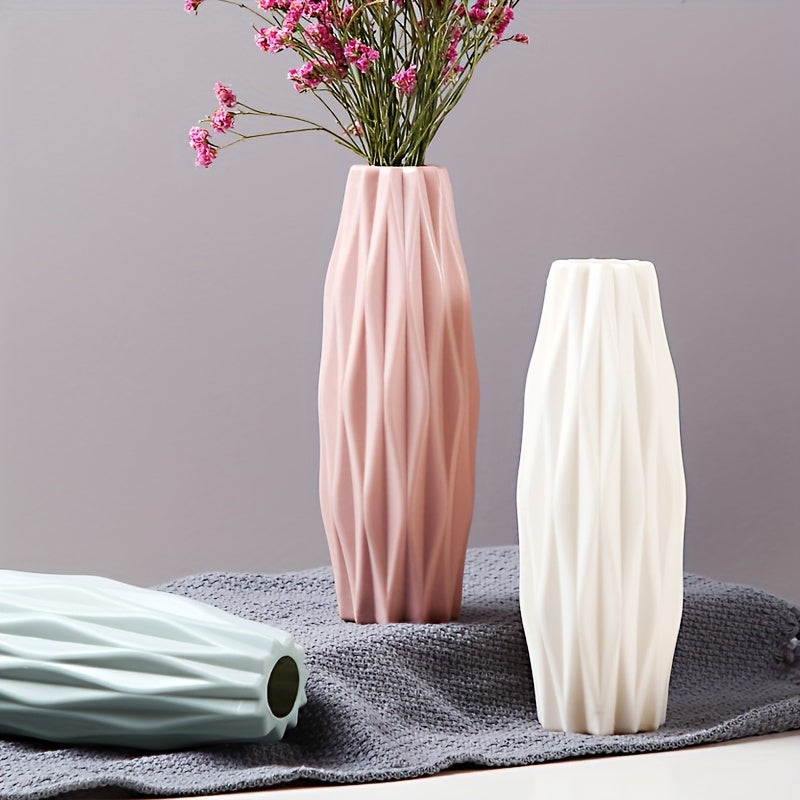 Set of Nordic plastic vases inspired by ceramic, perfect for home decor on special occasions such as St. Patrick's Day and Easter, or as a spring addition to living rooms, dining tables, or beauty rooms.