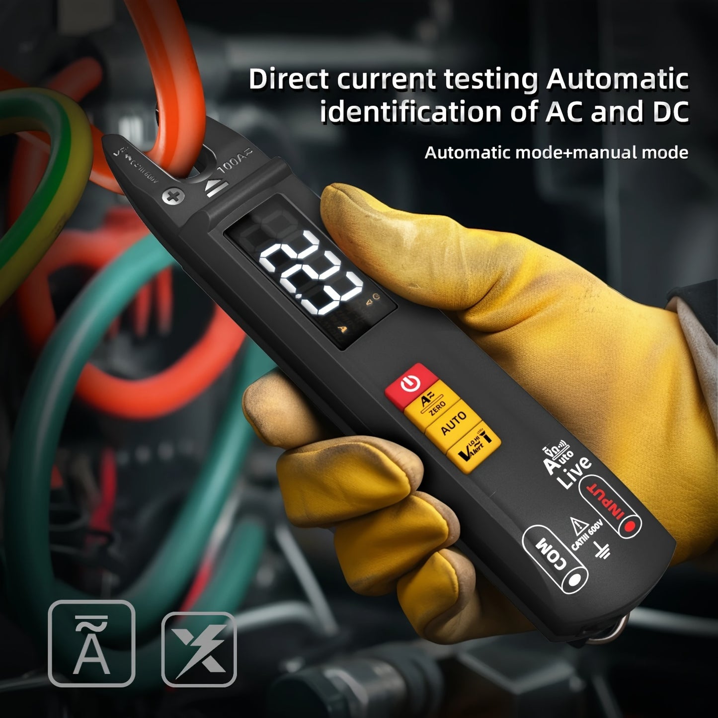 POROMETISTO U0 Digital Clamp Meter - 100A DC/AC, T-RMS Current Measurement, USB Rechargeable, Auto Multimeter with LCD Display for Industrial Use