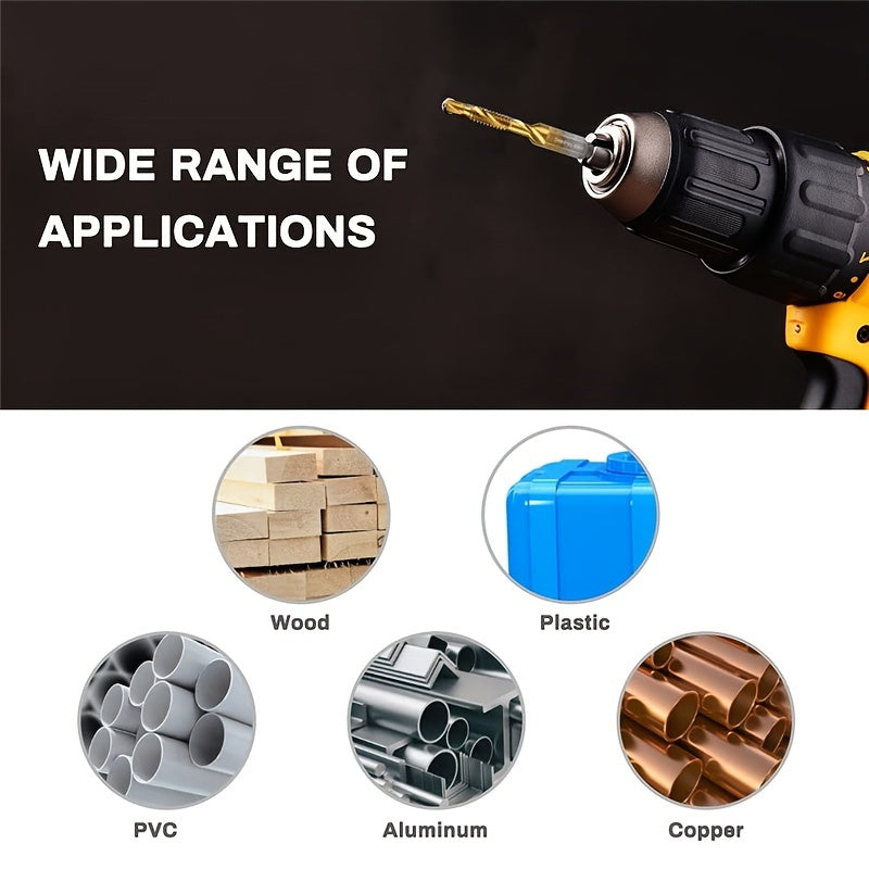 GOXAWEE 6-piece titanium drill tap set, for wood, plastic, and metal, with metric thread M3-M10 taps.