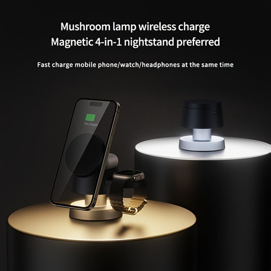 Ideal for your nightstand, this 15W Mushroom Lamp fast charger allows you to simultaneously charge your phone, watch, and headphones.