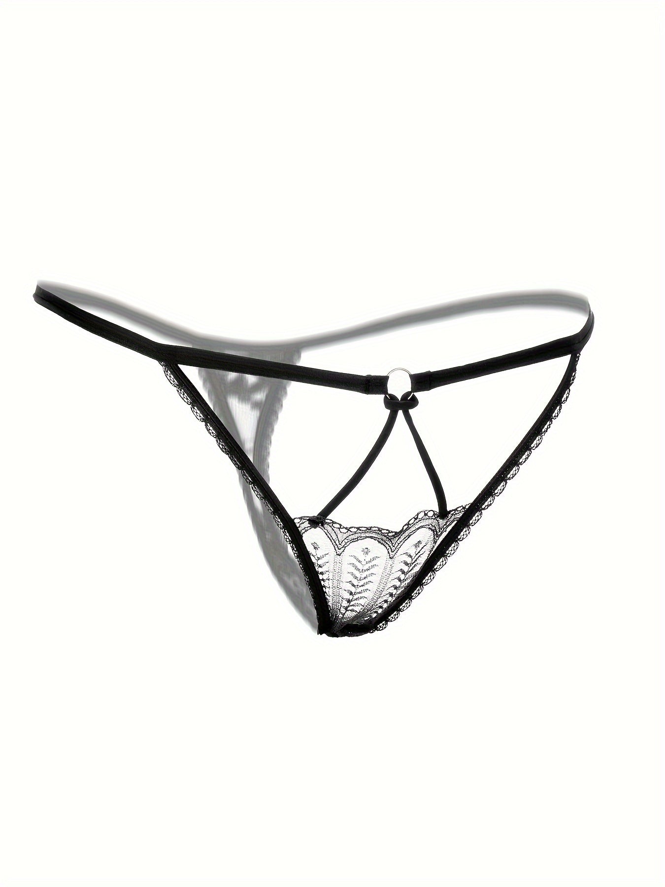 Women's sexy lingerie includes a mesh strappy thong with hollow out low waist design.