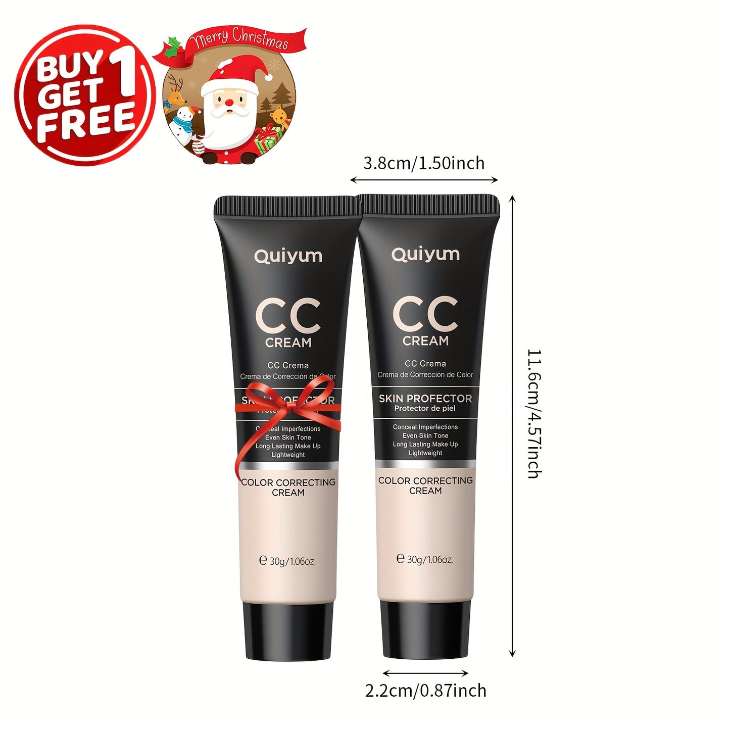 Quiyum CC Cream Buy 1 Get 1 Free, Waterproof Concealer Foundation, Glycerin-Enriched, Long-Lasting Coverage, Ideal Birthday Party Gift