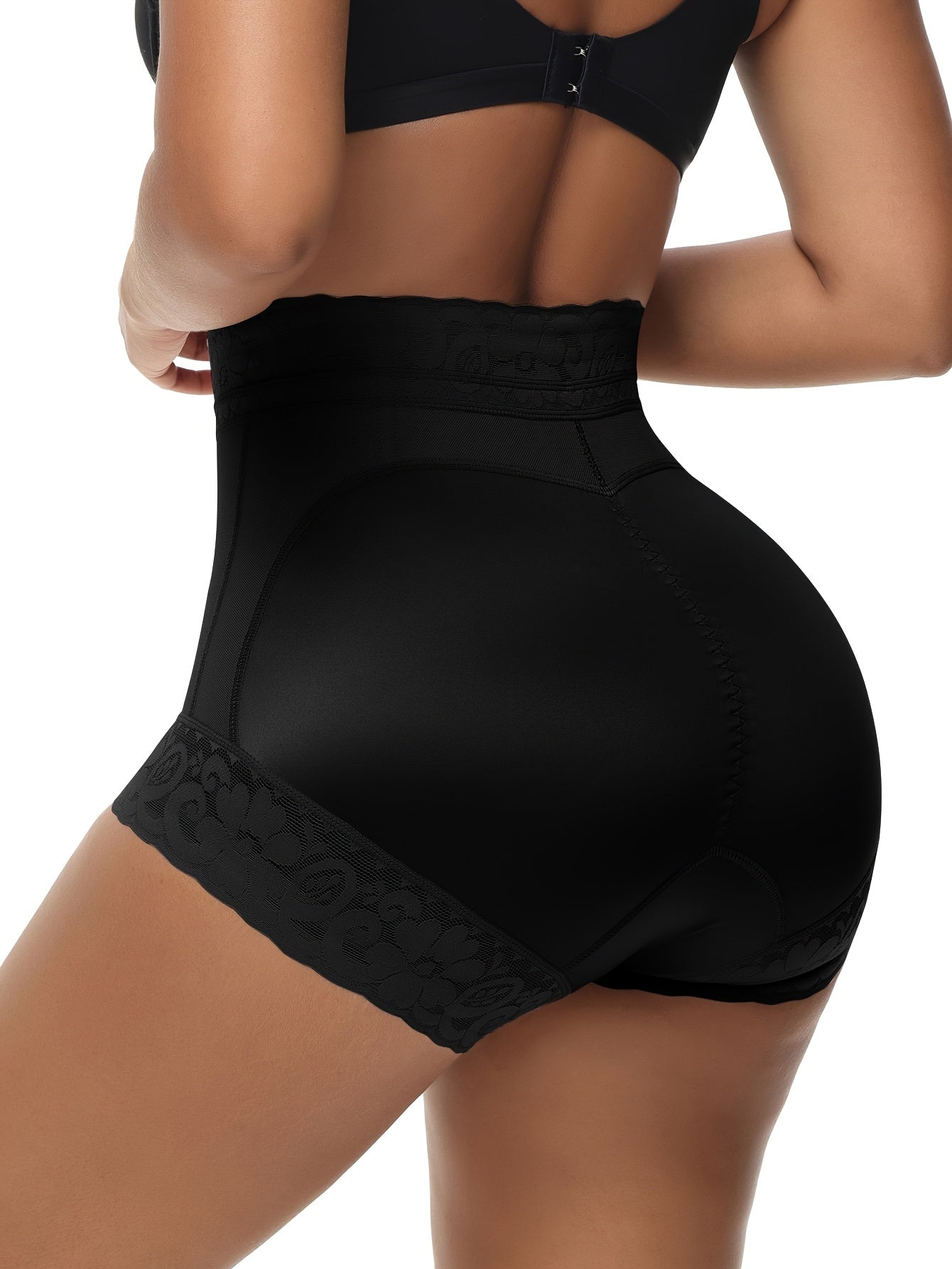 Shapewear shorts with lace trim for comfortable tummy control and butt lifting.