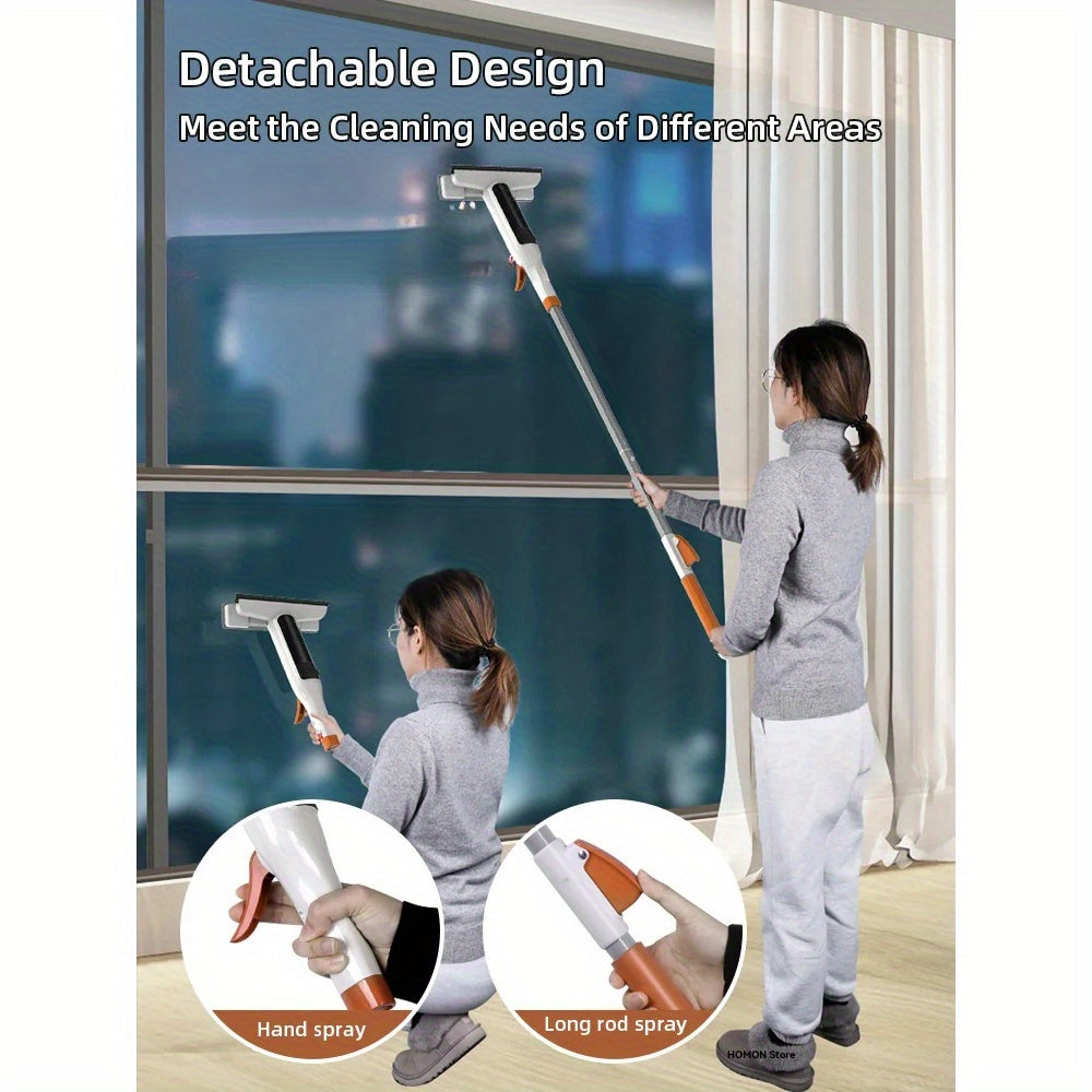 Durable Spray Mop with Silicone Scraper and Metal Handle - Versatile Cleaning Tool for Windows, Floors, and Bathroom Glass, Multi-functional Cleaner