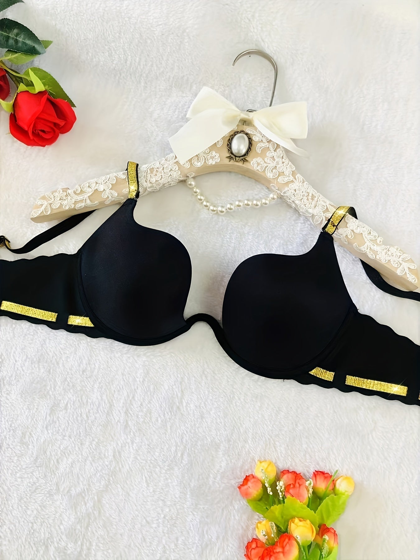 Deep U Sexy Bra Set with Glitter