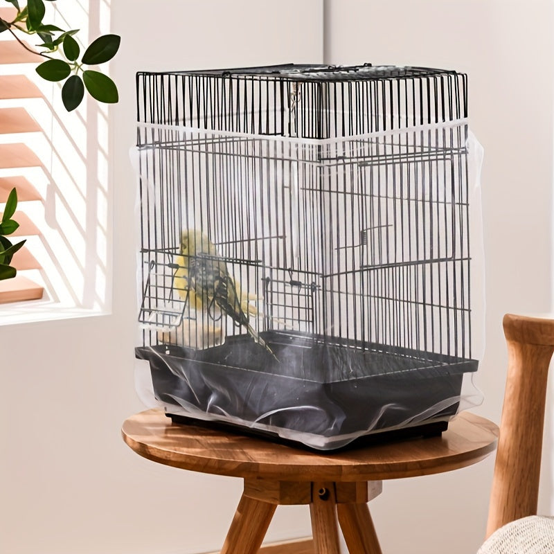 Mesh bird cage cover with seed collector keeps parrot cages clean and tidy.