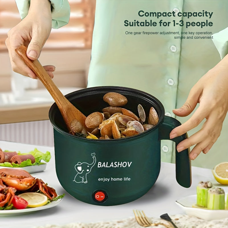 BALASHOV Electric Hot Pot, a portable fondue cooker with steamer, ideal for stir fry, stew, and steaming, suitable for Ramen, soup, and oatmeal.