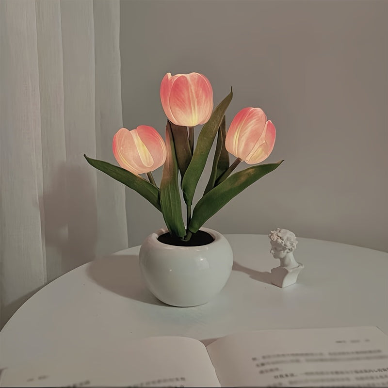 LED tulip night light is a romantic vase decoration for any room, USB powered for convenience. Perfect for creating an atmospheric ambiance in bedroom, living room, office, or for special occasions.