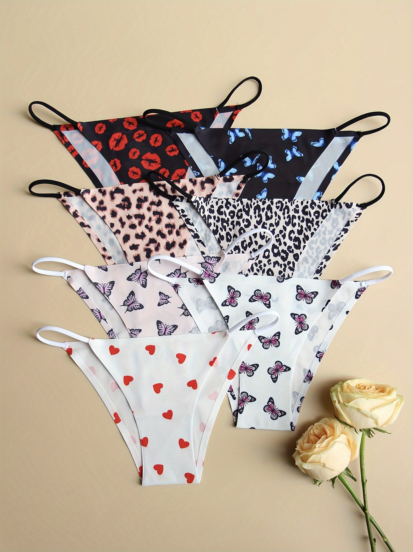 7pcs of printed low waist briefs, sexy and comfortable stretchy panties. Women's lingerie.