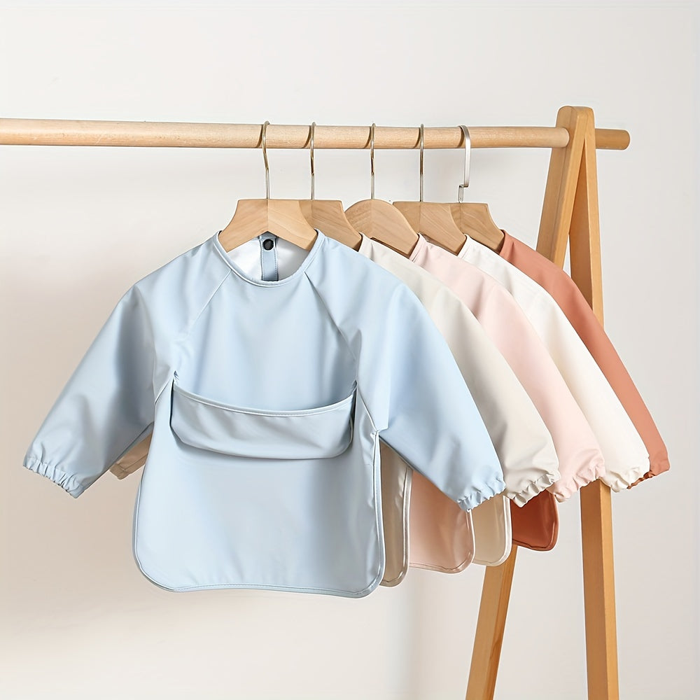 Children's Long-sleeved PU Smock with Bib, Soft Waterproof Bib in Plain Color, Anti-dirty Feeding Bib - Perfect Easter Gift