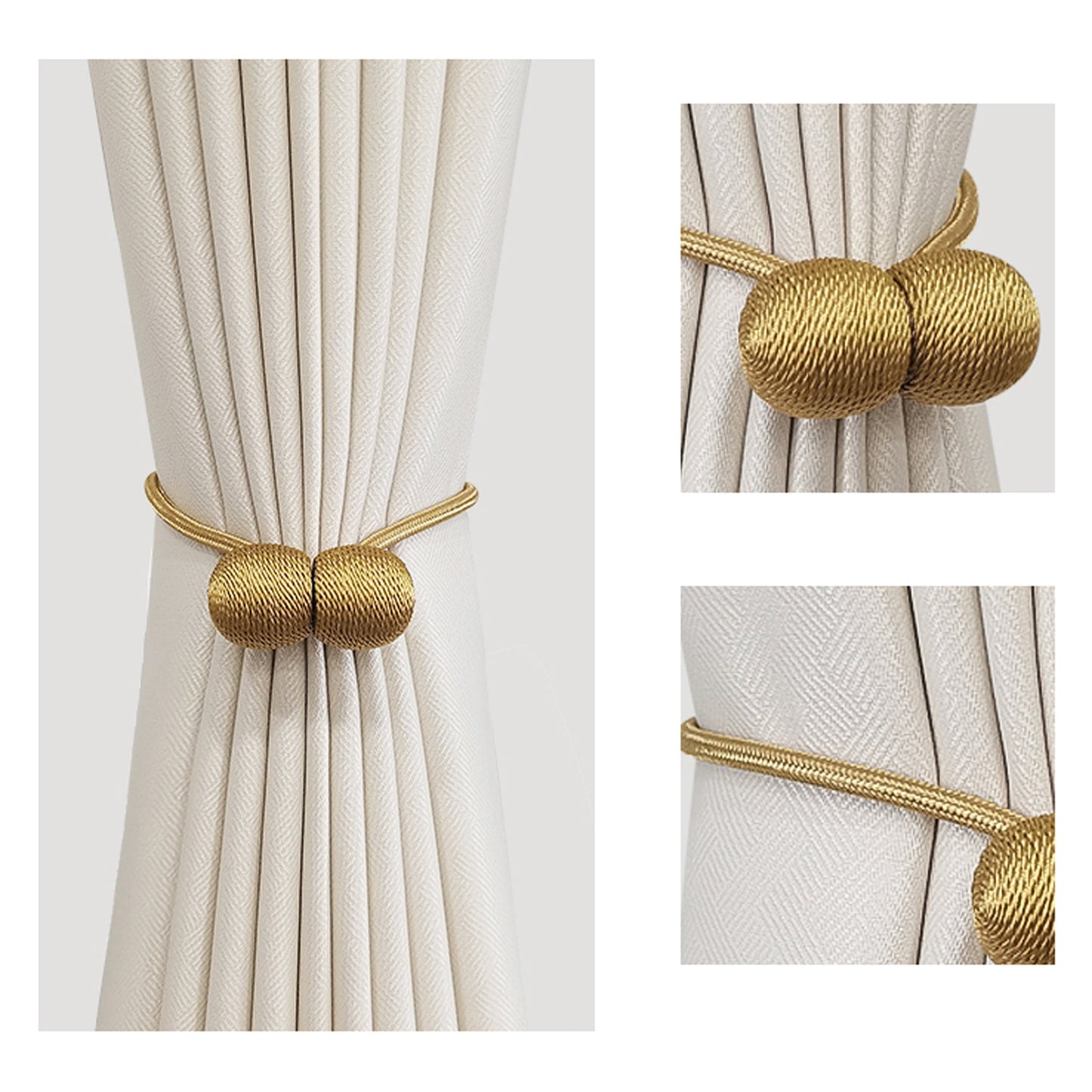 Get your hands on a set of two Classic Style Magnetic Curtain Tiebacks. These tiebacks are designed to be durable and easy to install without any drilling required. Made from polyester twisted rope, they feature a strong magnetic hold to secure your