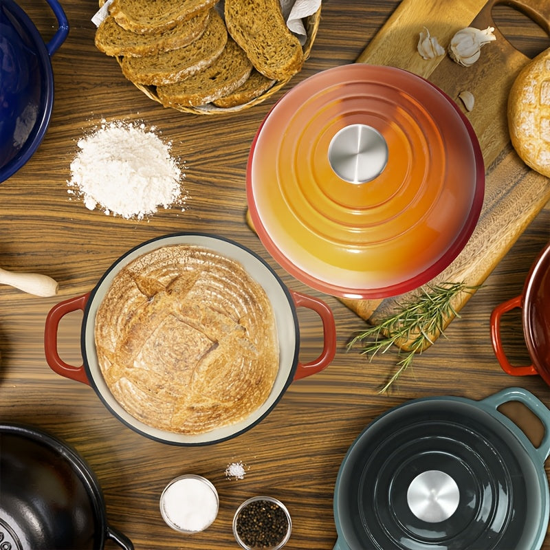 Teal Enameled Cast Iron Dutch Oven with Lid, perfect for Homemade Sourdough Baking - 9.5-inch Round Bread Oven