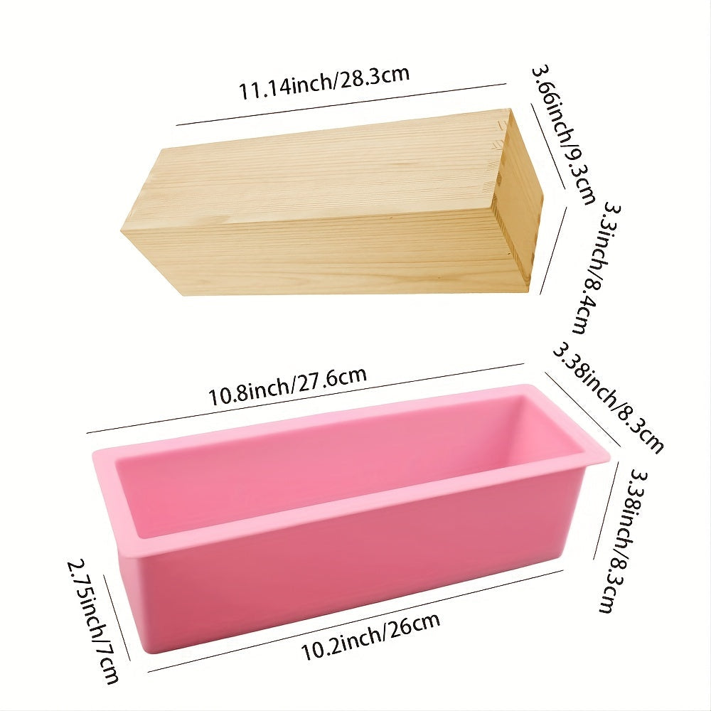 Одна прямоугольная силиконовая форма для мыла весом 42 унции с деревянной коробкой, идеально подходящая для ручного изготовления мыла и изготовления мыльных тортов своими руками.