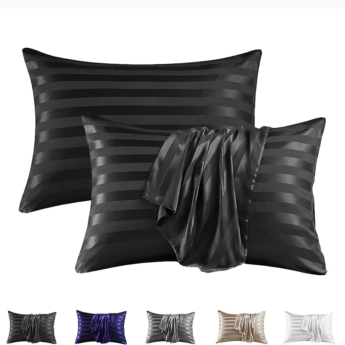 Satin Pillowcase with Envelope Closure, Striped Design, 100% Polyester, Hypoallergenic, Machine Washable, Woven Fabric, 180-200 gsm, Suitable for Bed and Sofa Decoration