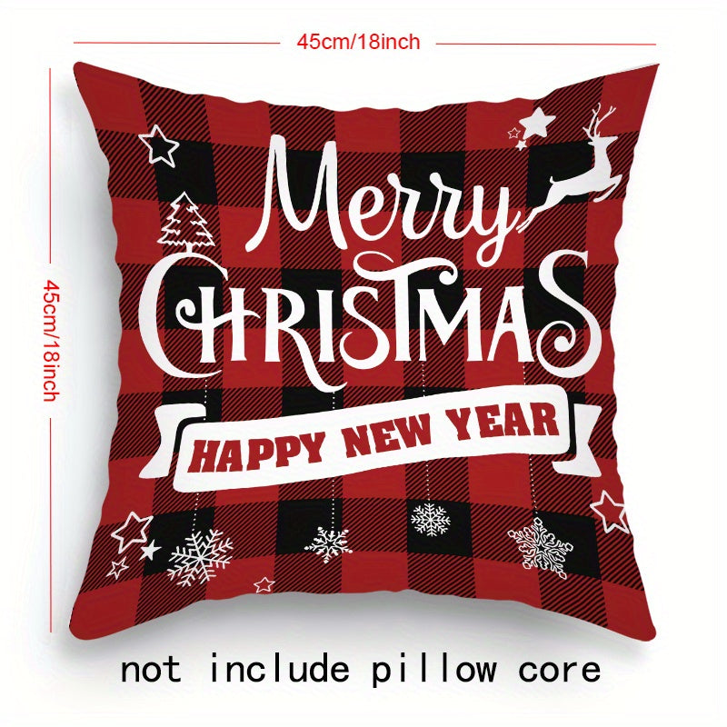 Set of 4 Christmas-themed pillowcases with various designs, 45.72cm X 45.72cm.