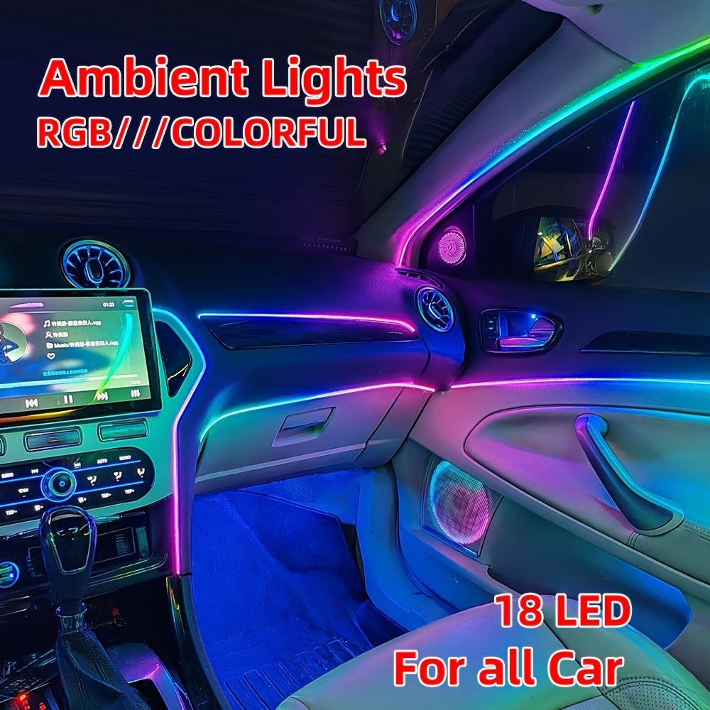 WRWD RGB Symphony LED Car Ambient Lights with App Control; Universal 12V interior decoration, multiple modes; Hard wiring, non-waterproof, no battery needed.